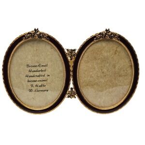 Haffke Picture Frame Double oval Burgundy Bronze Enamel Handcrafted W Germany